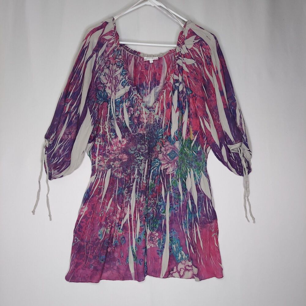 Fashion Bug Empire Top‎ Tunic Women 18/20 Multicolor Smock 3/4 Fairycore Grunge